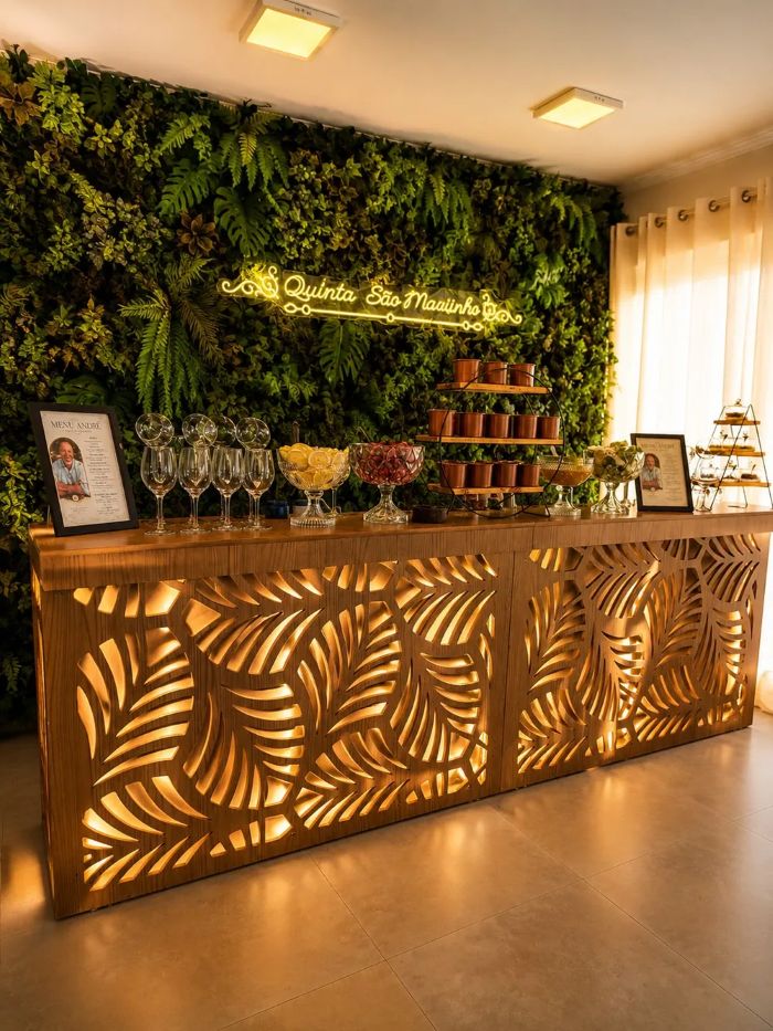 Bar com painel de folhagem