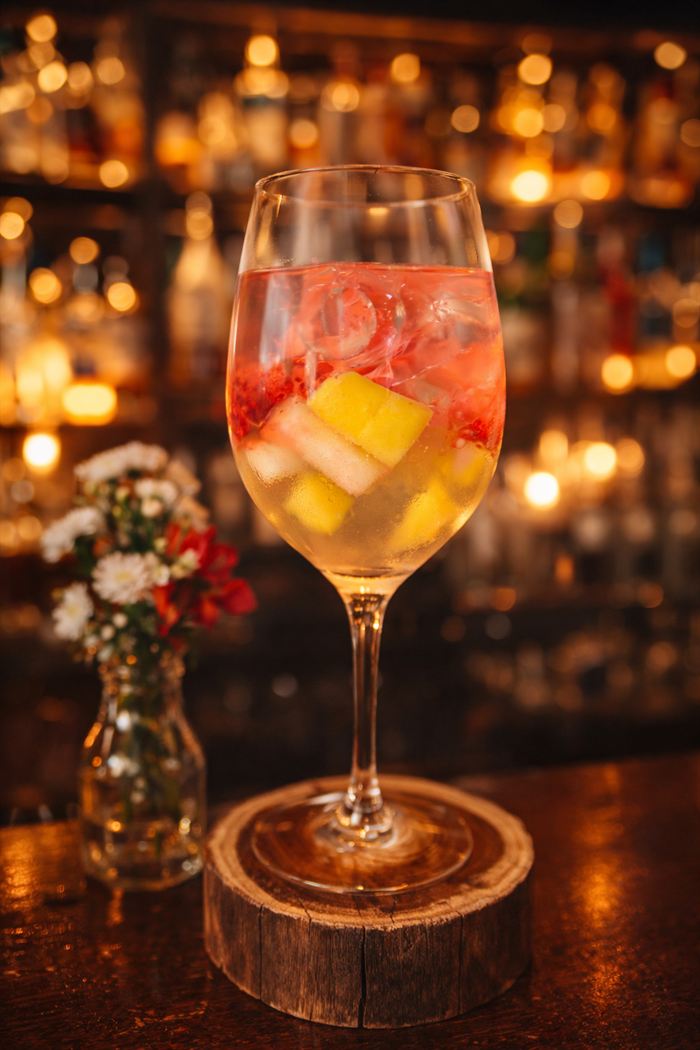 Drink de frutas com abacaxi e frutas vermelhas