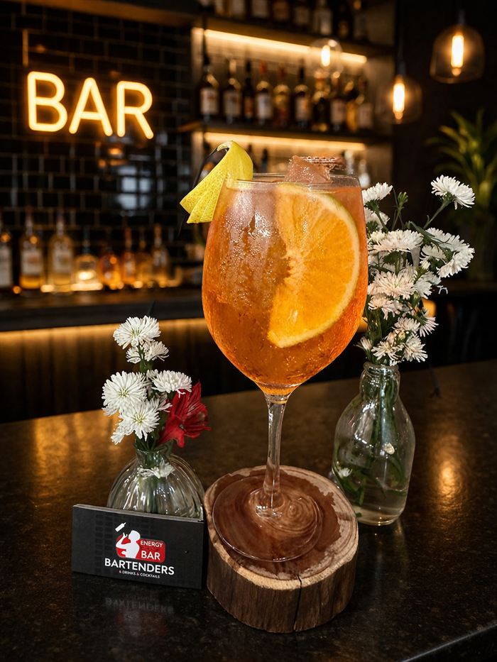 Drink cítrico com laranja servido no bar